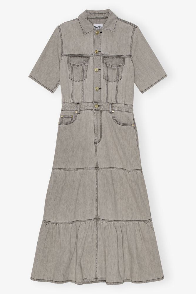 Grey Future Long Denim Dress, Gray Quill