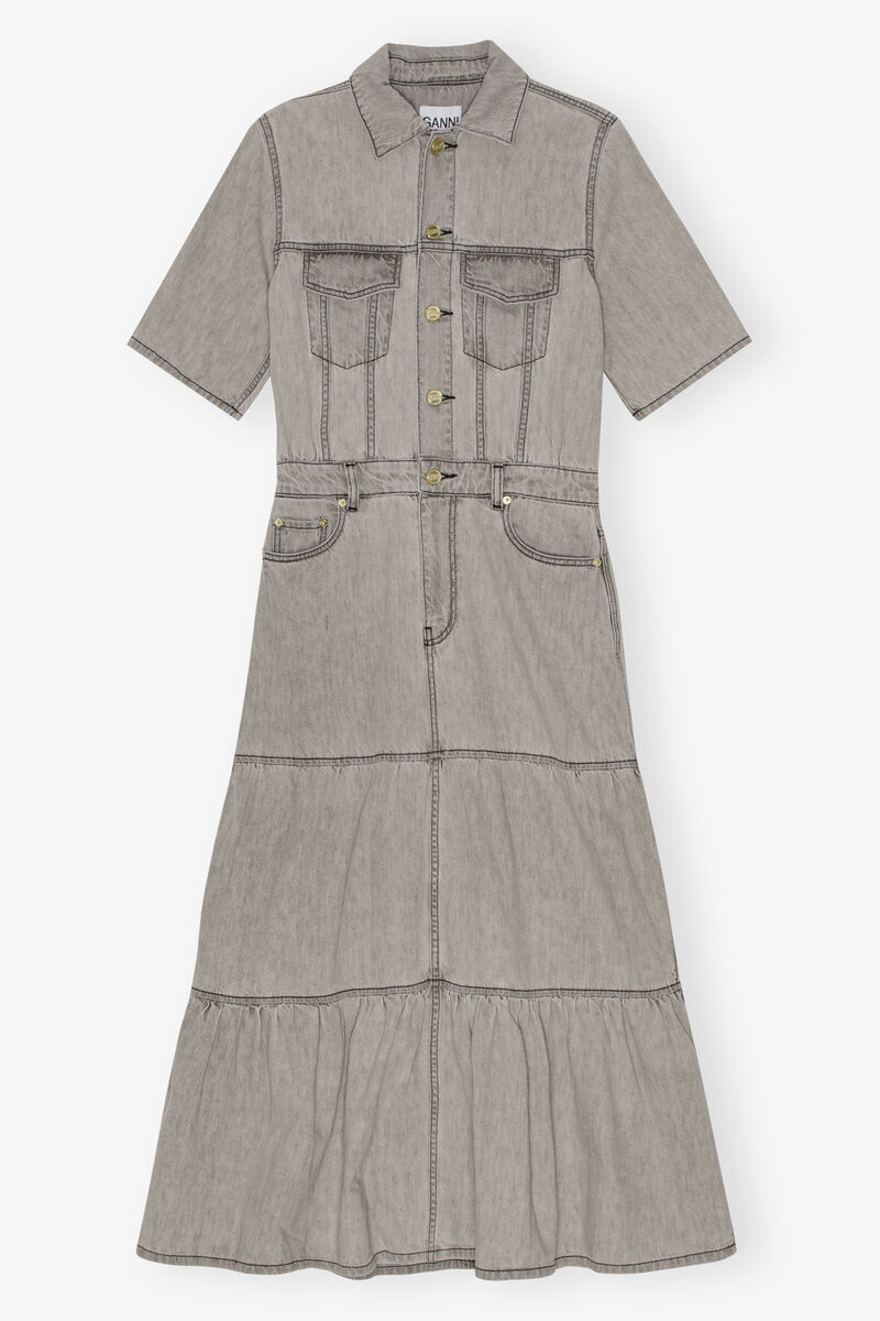 Grey Future Long Denim Kleid, Organic Cotton, in colour Gray Quill - 1 - GANNI