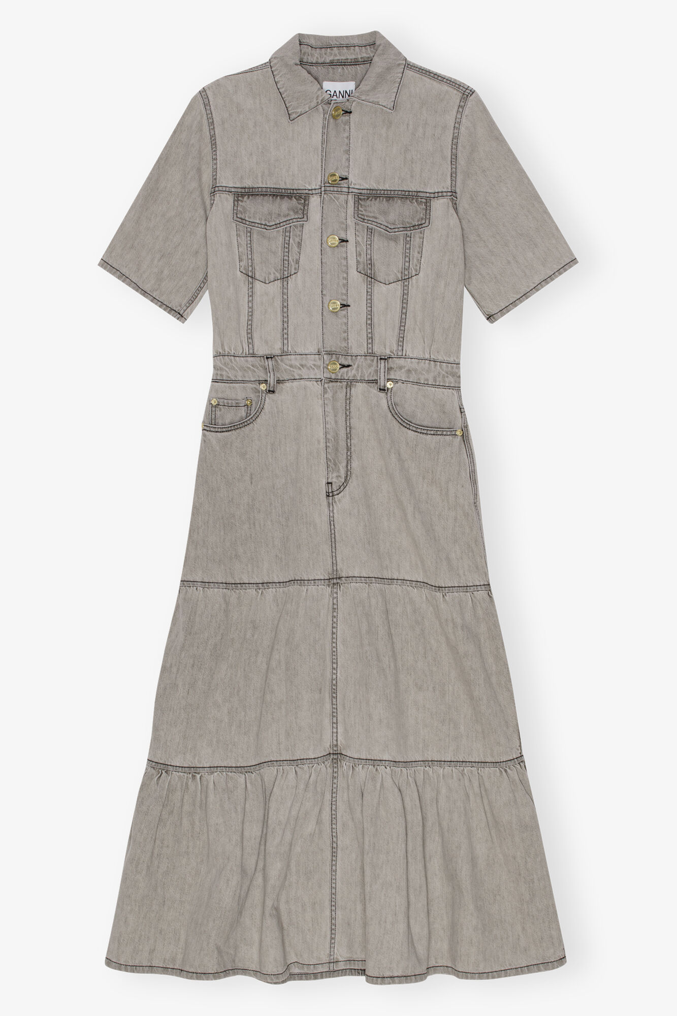 Grey Future Long Denim Dress, Organic Cotton, in colour Gray Quill - 1 - GANNI