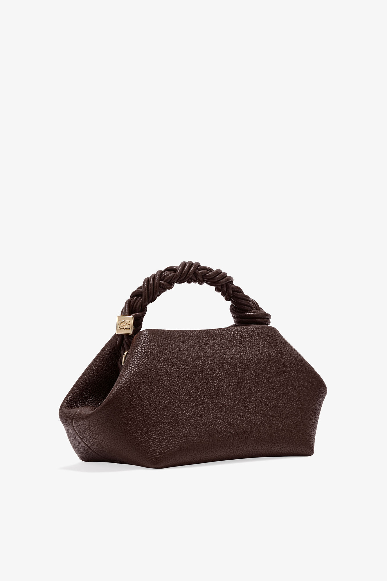 Brown Grained Small GANNI Bou Bag, Polyurethane, in colour Chicory Coffee - 2 - GANNI