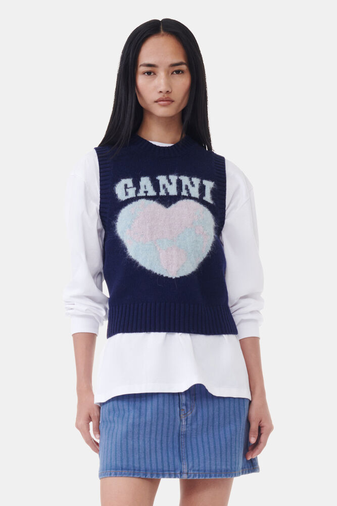 Navy Graphic Soft Wool Mix Vest, Sky Captain