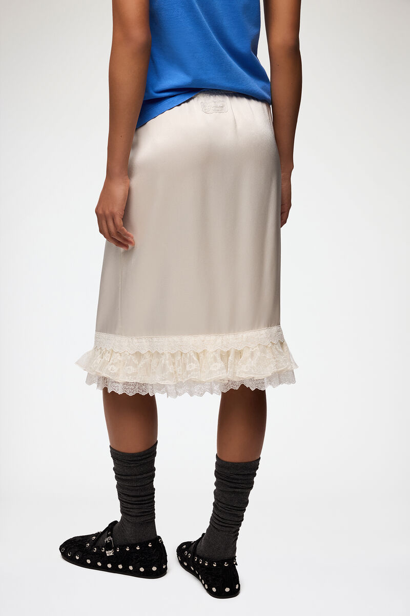 Skirt in Frill Satin, Acetate, in colour Egret - 3 - GANNI