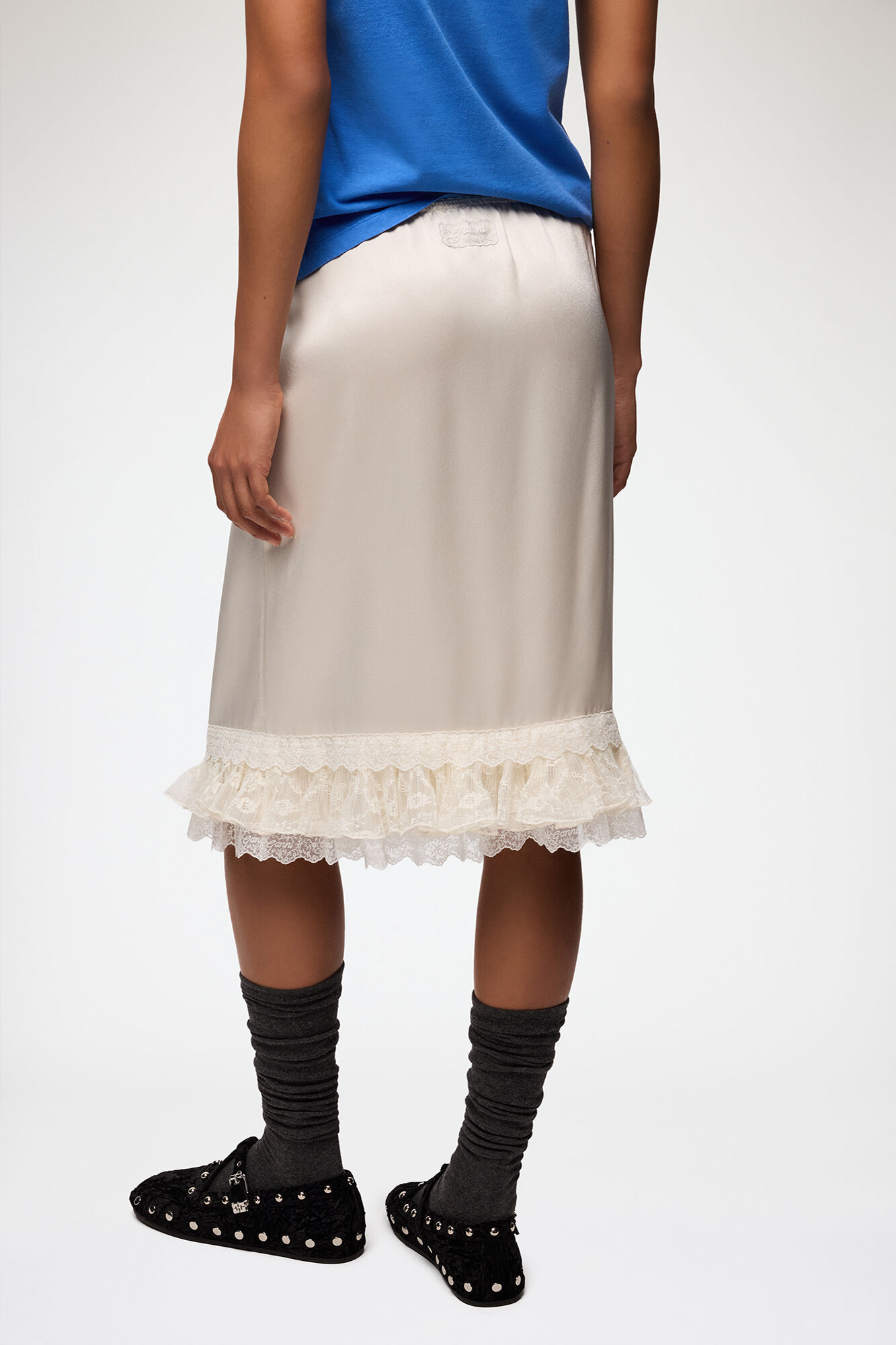 Skirt in Frill Satin, Acetate, in colour Egret - 3 - GANNI