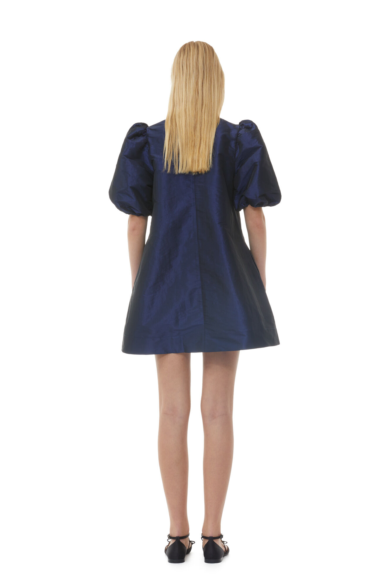 Blue Shiny Taffeta Mini Dress, Polyester, in colour Sodalite Blue - 4 - GANNI