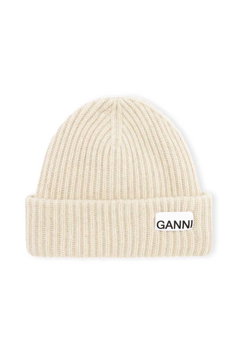 Recycled Wool Beanie, Polyamide, in colour Brazilian Sand - 1 - GANNI
