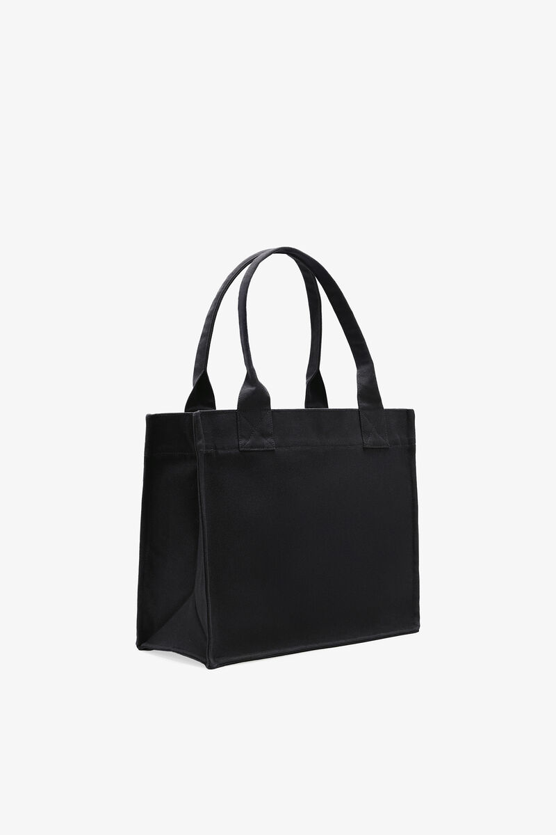 Black Puppy Large Tote, Recycled Cotton, in colour Phantom - 2 - GANNI