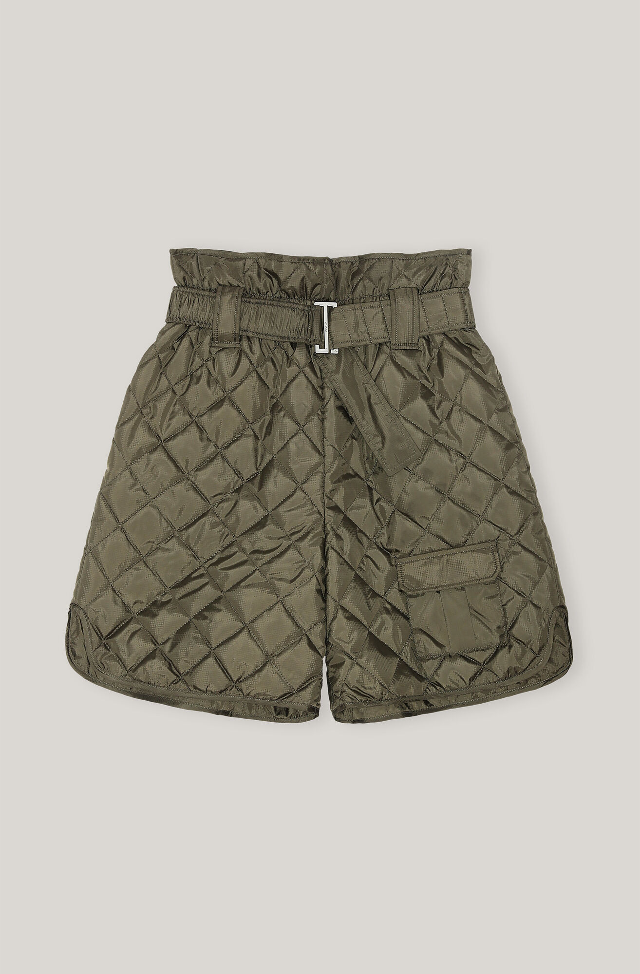 Quilted Tech Fabric Shorts, Polyester, in colour Kalamata - 1 - GANNI