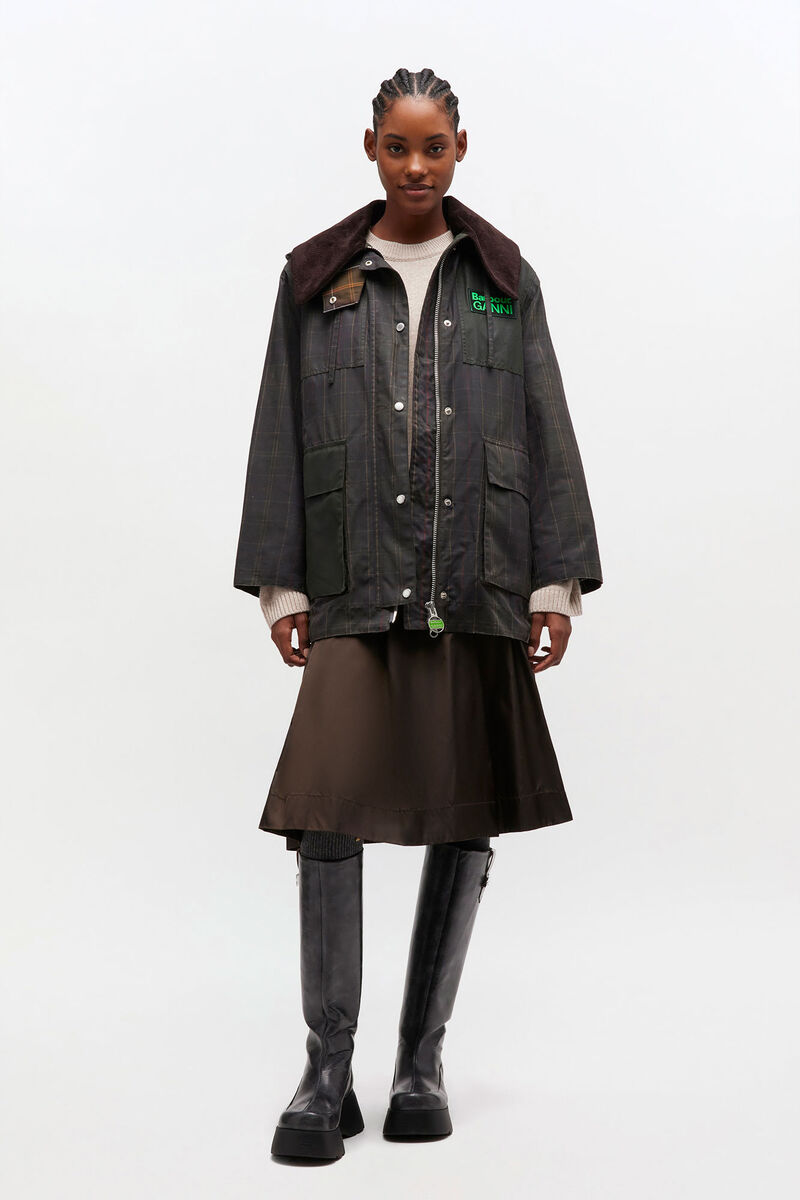 Waxed Jacket in Green, Cotton, in colour Dark Green - 1 - GANNI