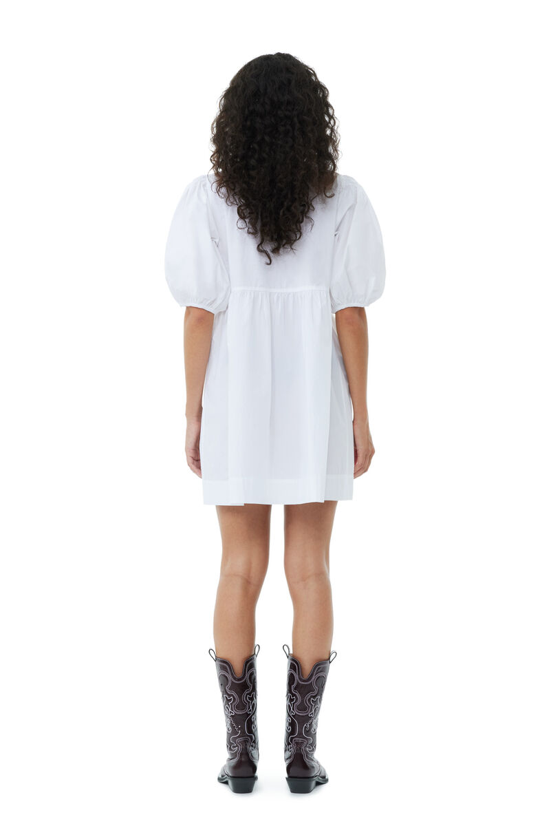 White Cotton Poplin Tie String Mini-kjole, Cotton, in colour Bright White - 4 - GANNI
