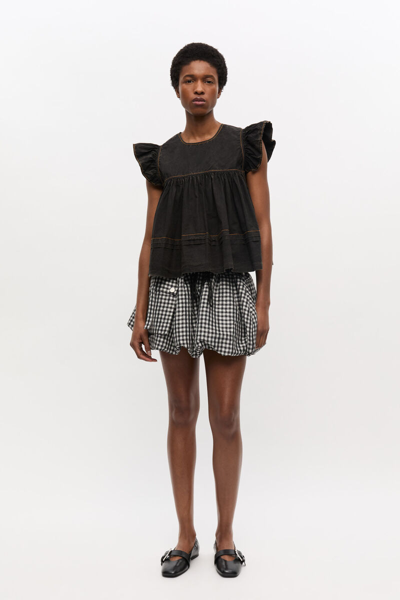 Black Washed Cotton Top, Cotton, in colour Black - 2 - GANNI