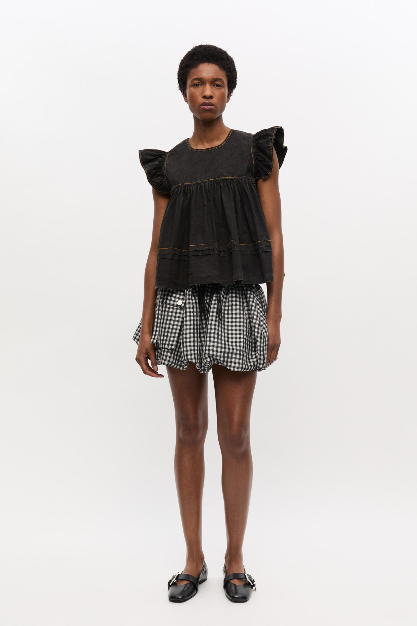 Black Washed Cotton Top, Cotton, in colour Black - 2 - GANNI