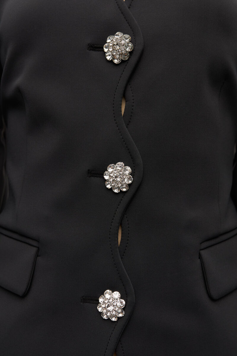 Black Structured Blazer, Elastane, in colour Phantom - 4 - GANNI