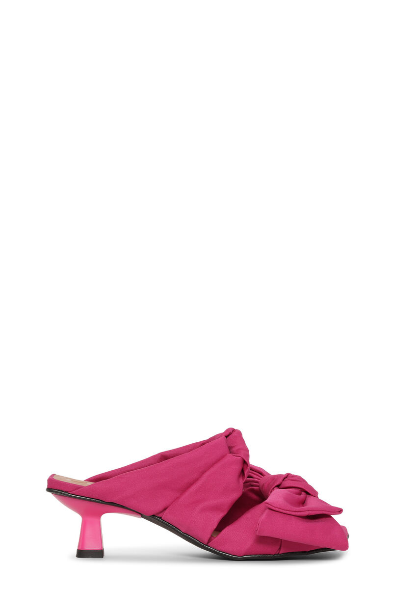 Pink Soft Kitten Heel Bow Mules, Polyester, in colour Love Potion - 1 - GANNI