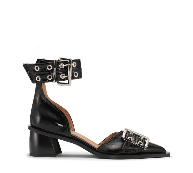 Black Chunky Buckle Open Cut Pumps, Polyester, in colour Black - 1 - GANNI