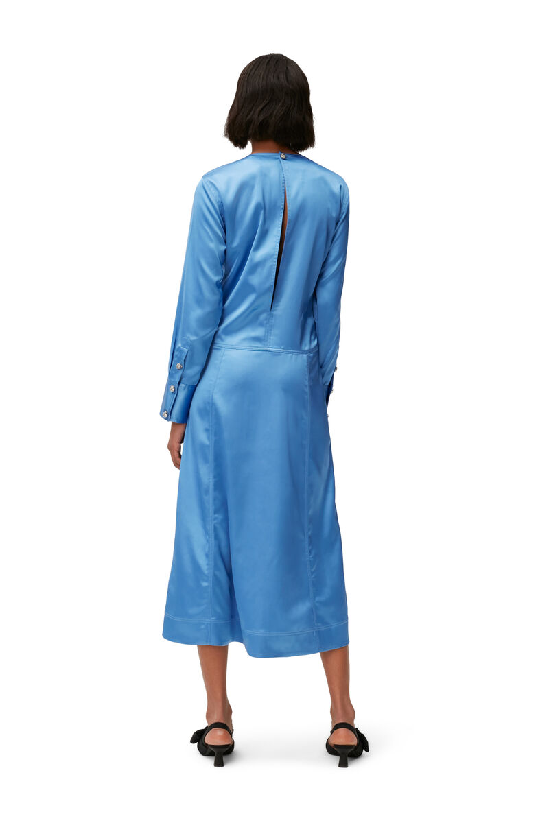 Satin Midi Dress, Polyester, in colour Granada Sky - 2 - GANNI
