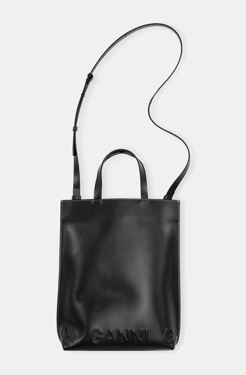 Medium Tote Logo Bag, Leather, in colour Black - 1 - GANNI