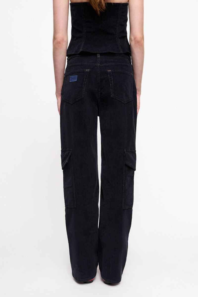 Blue Washed Corduroy Cargo Pants, Elastane, in colour Sky Captain - 3 - GANNI