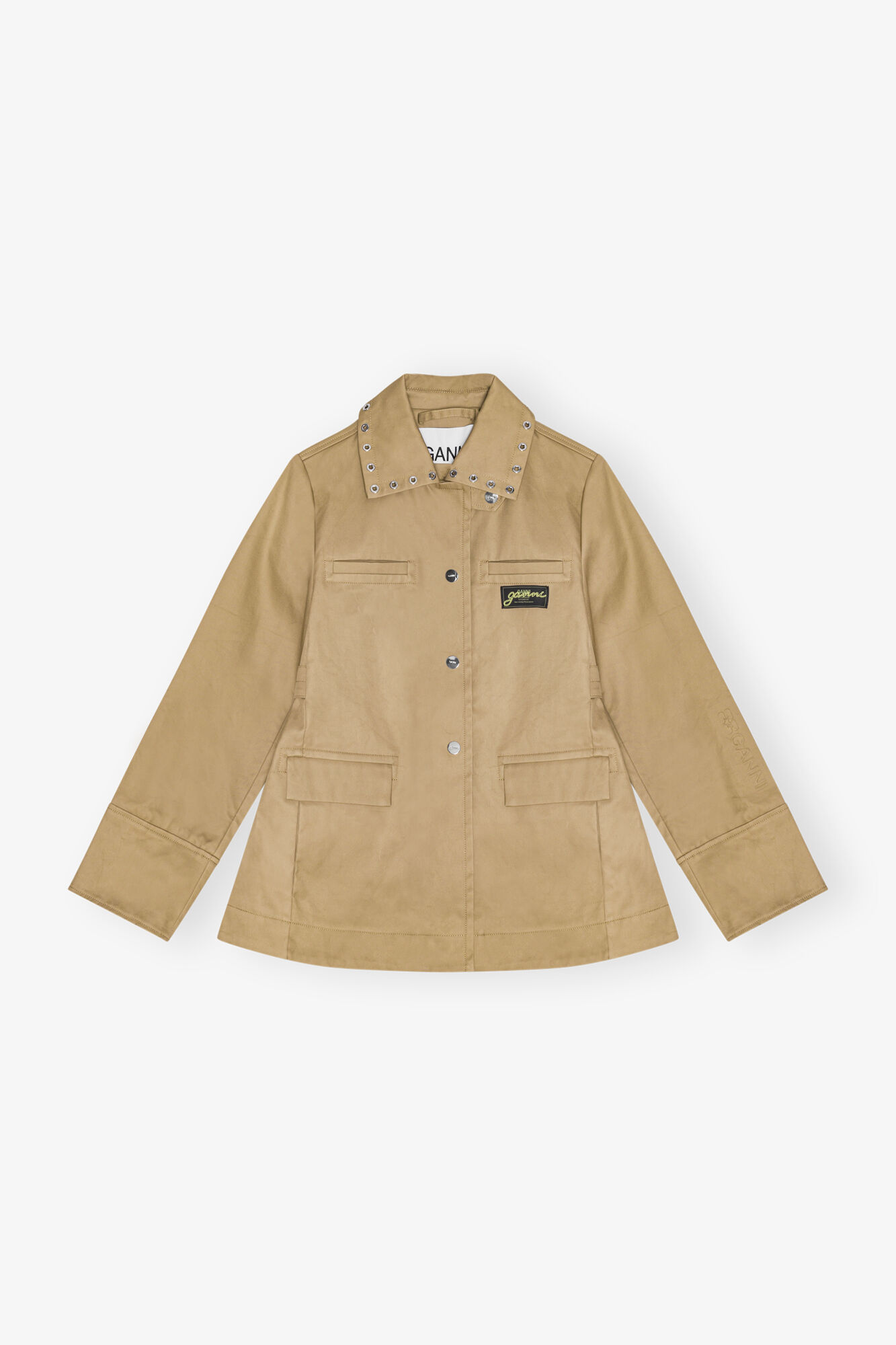 Camel Bonded Cotton Jacket, Cotton, in colour Tiger's Eye - 1 - GANNI