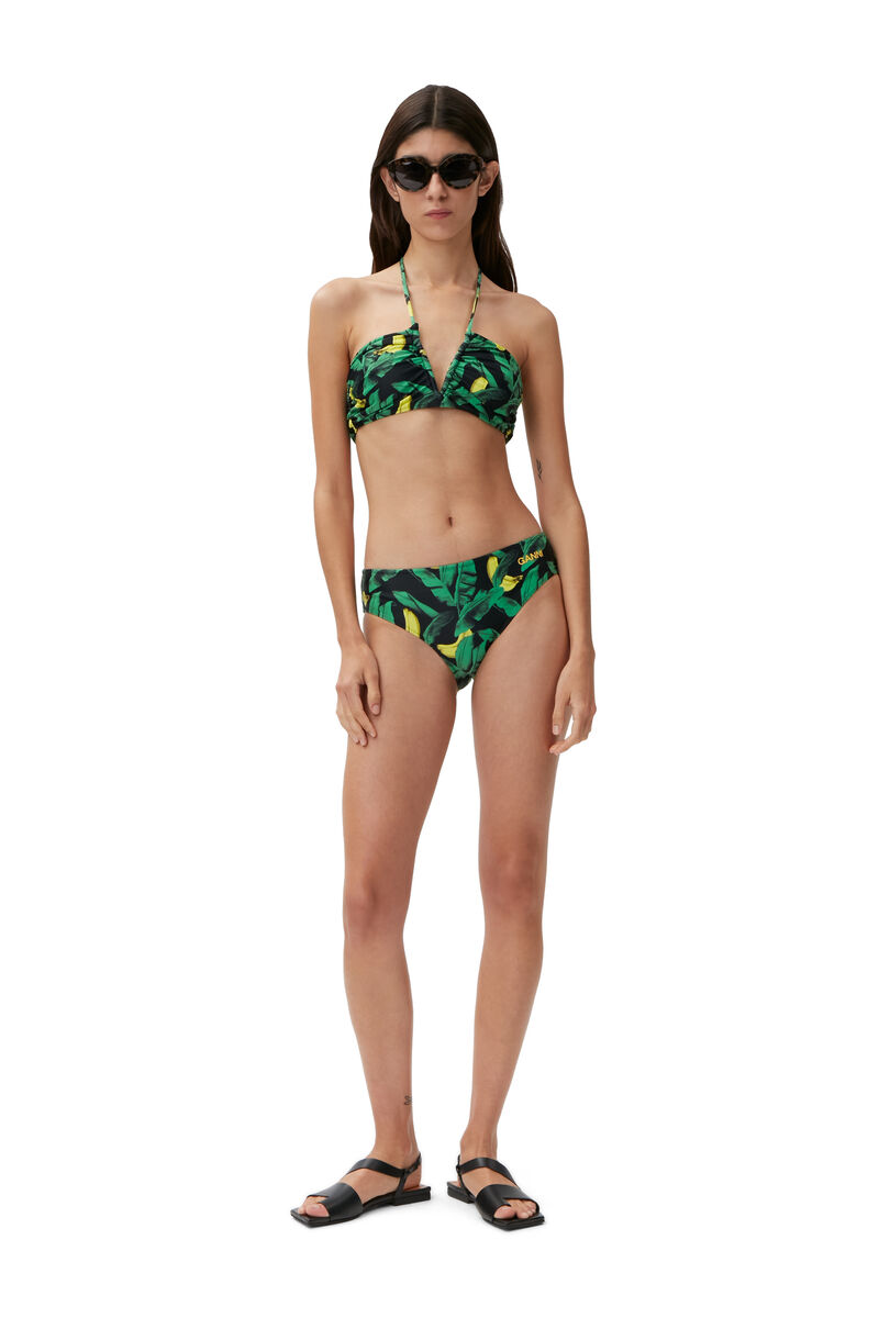 Mittelhoch geschnittene Bikinihose, Elastane, in colour Banana Tree Black - 1 - GANNI