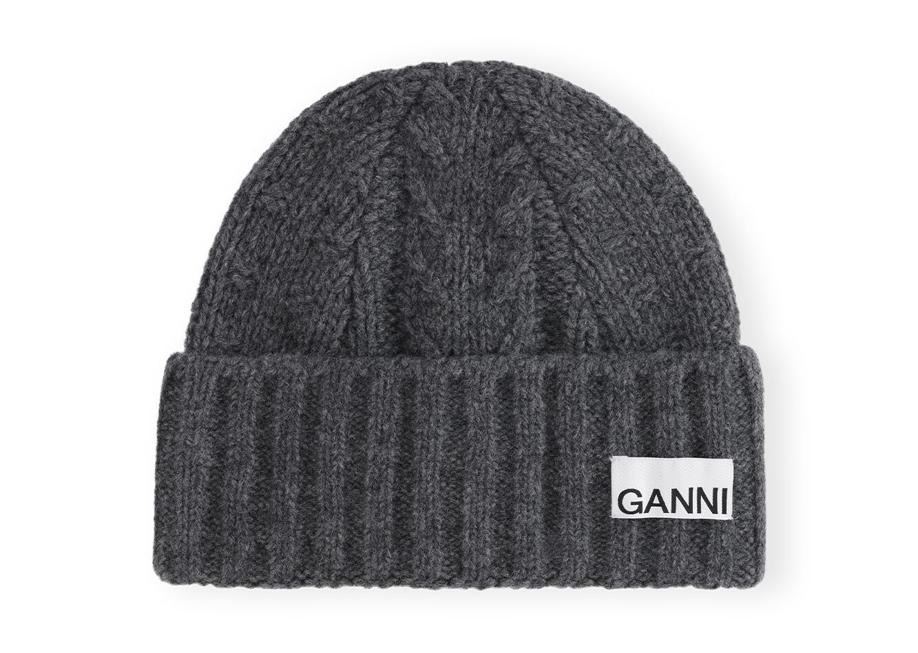 Grey Regular Wool Cable Beanie, Recycled Polyamide, in colour Frost Gray - 1 - GANNI
