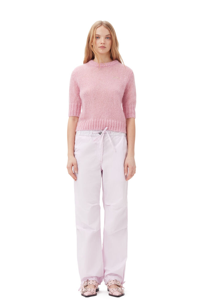 GANNI Light Lilac Washed Cotton Canvas Draw String Trousers