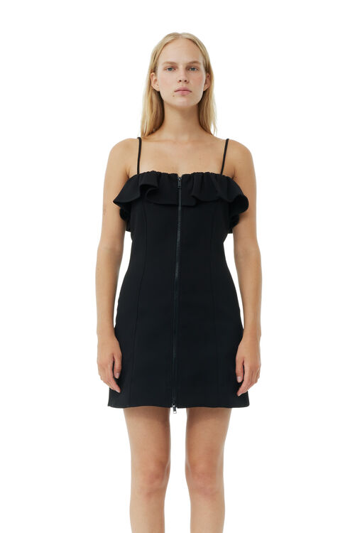Black Bonded Crepe Strap Mini Dress, Polyester, in colour Black - 2 - GANNI