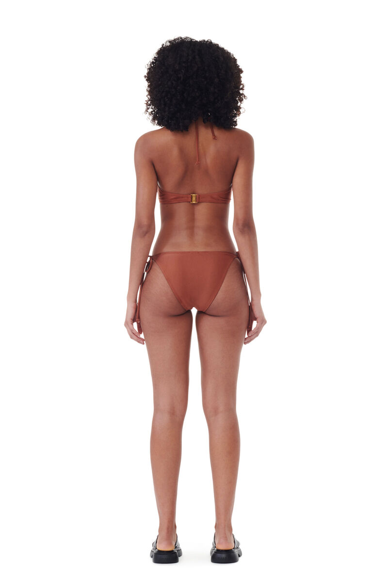 Brown Open Bandeau Bikini Top, Nylon, in colour Copper Brown - 4 - GANNI