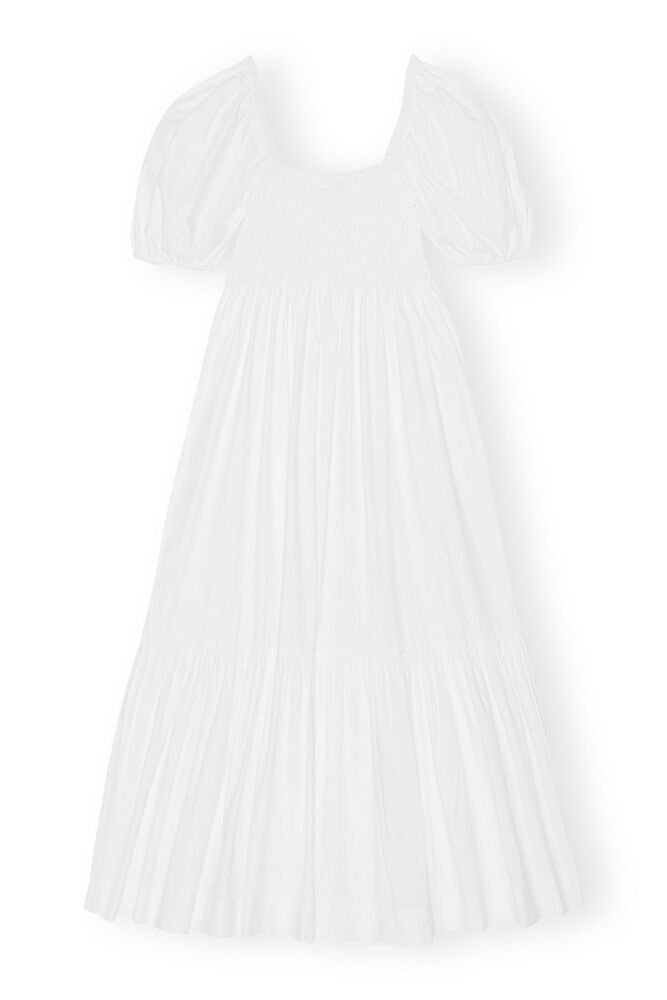 Cotton Poplin Smock Maxi Dress, Bright White