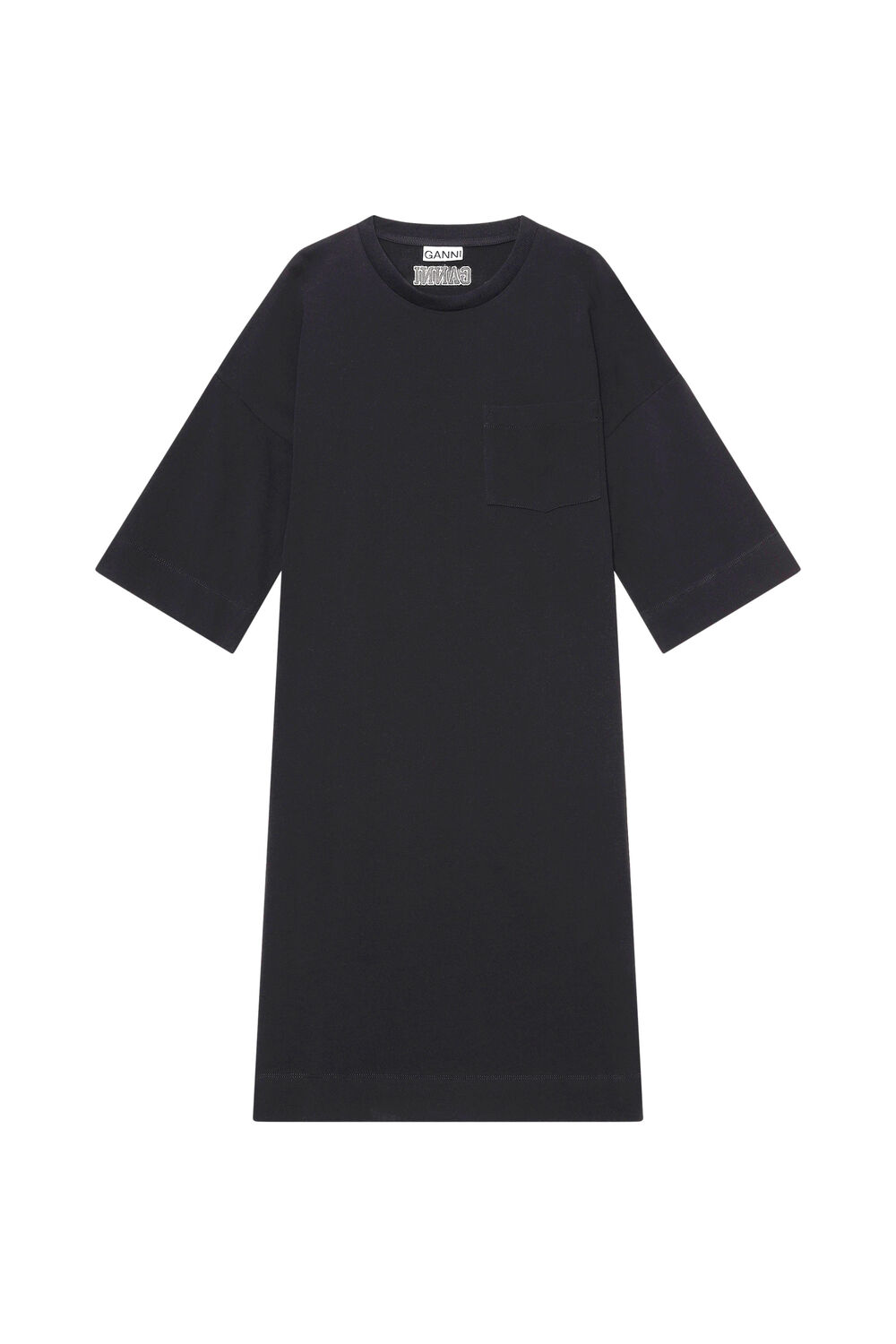 가니 티셔츠 원피스 Ganni Software Jersey Relaxed T-Shirt Dress,Black