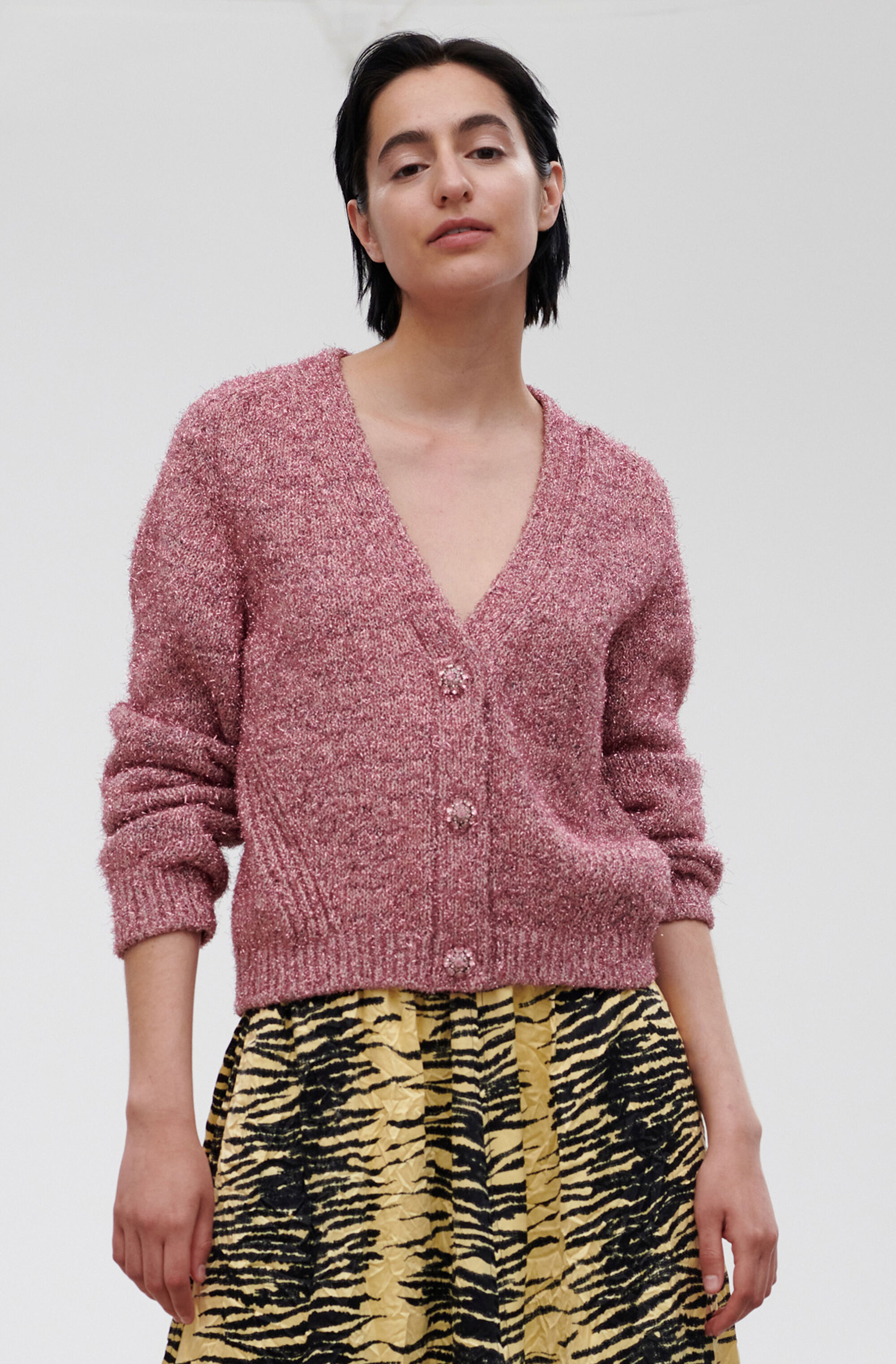 Chunky Glitter Knit Cardigan Ganni De