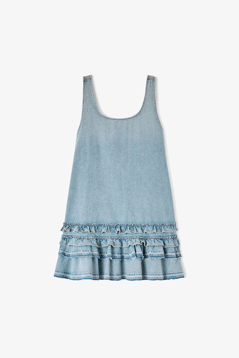 Dress in Lightweight Denim, Organic Cotton, in colour Light Blue Vintage - 1 - GANNI