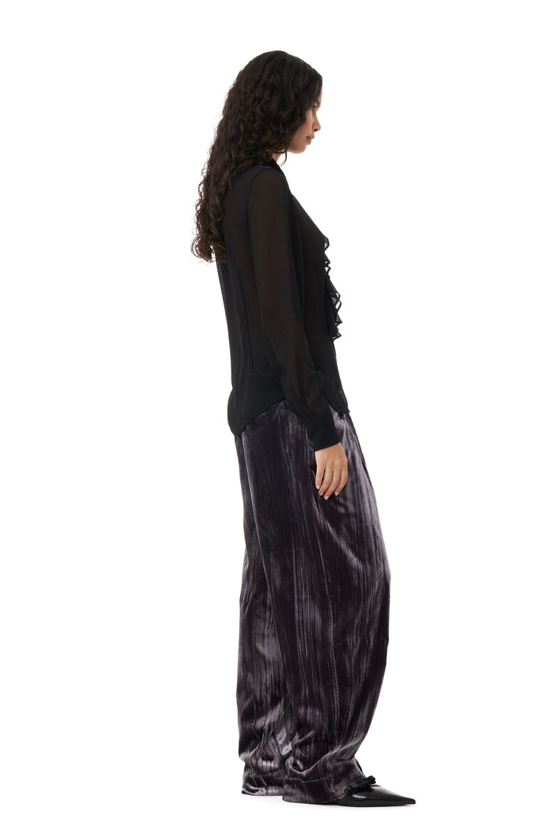 Grey Striped Velvet Relaxed Pleated-bukser, Elastane, in colour Phantom - 3 - GANNI