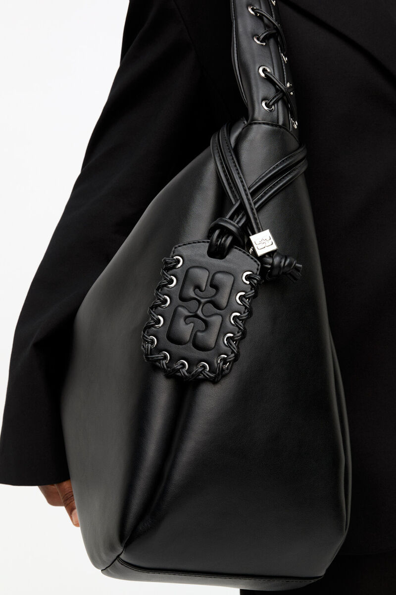 Black XXL Hobo Bag, Recycled Leather, in colour Black - 4 - GANNI