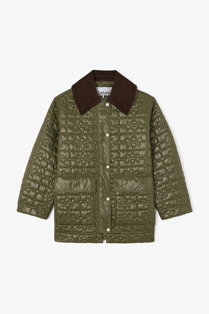 Shiny Quilt Midi Jacket, Recycled Polyamide, in colour Kalamata - 1 - GANNI