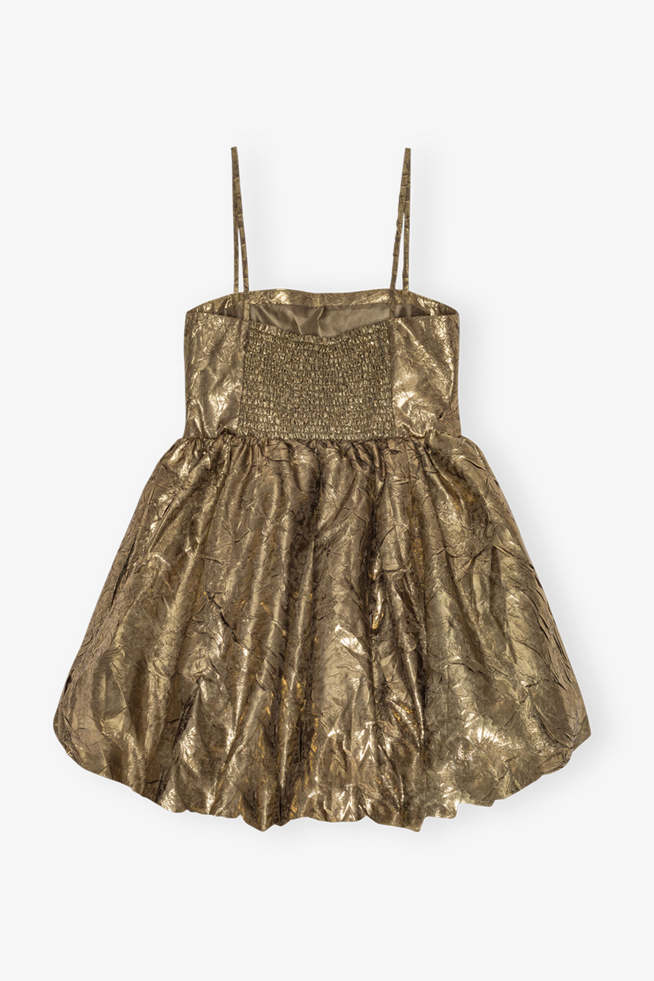 Gold Pleat Strap Mini Dress, Recycled Polyester, in colour Gold - 2 - GANNI