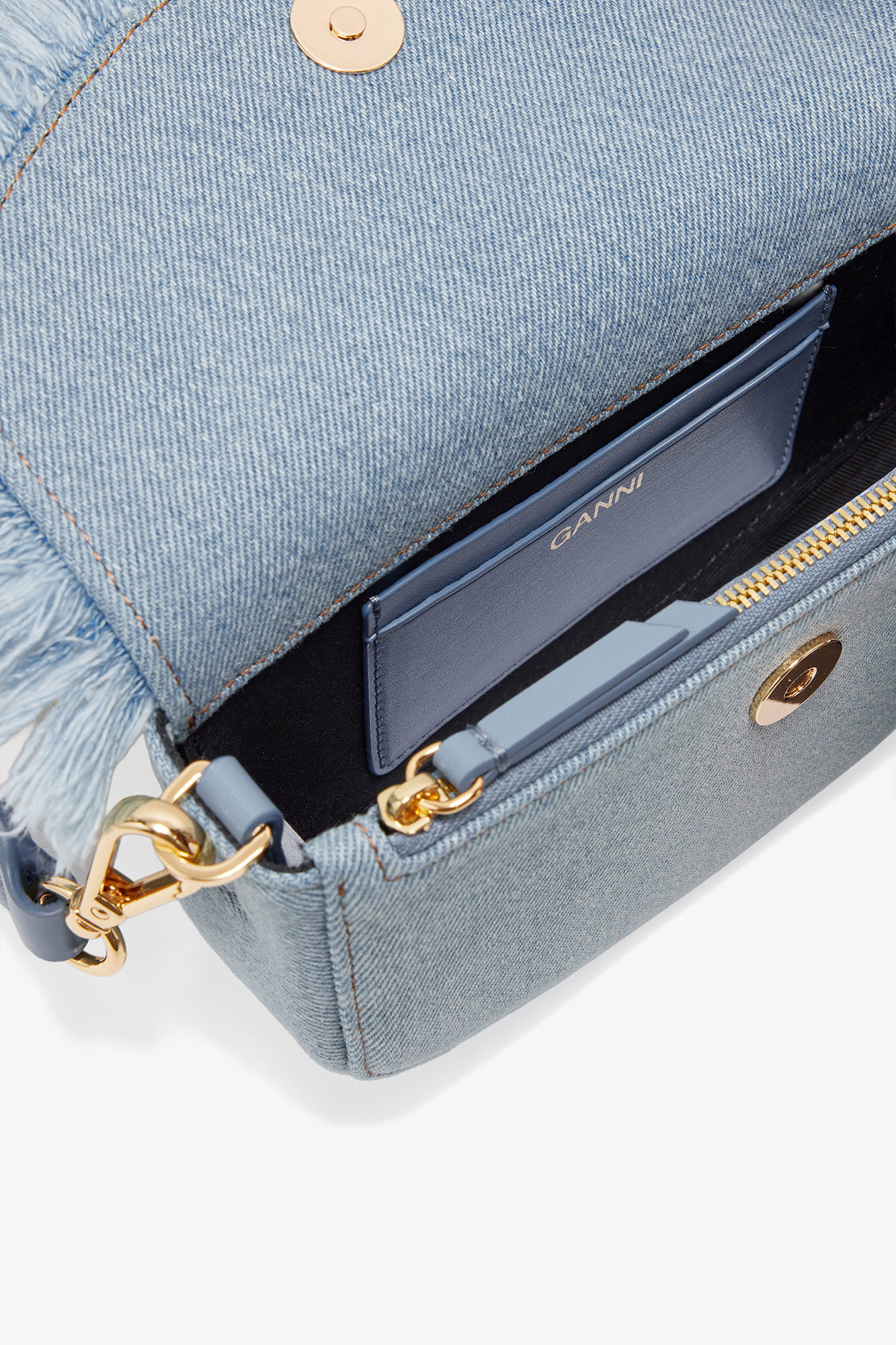 Blue Denim Apo-G Wallet Bag, Recycled Cotton, in colour Faded Denim - 3 - GANNI