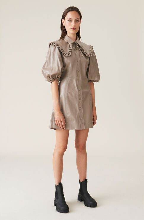 Ganni Leather Dress Leather Mini Dress Ganni Burgundy Size 34 FR