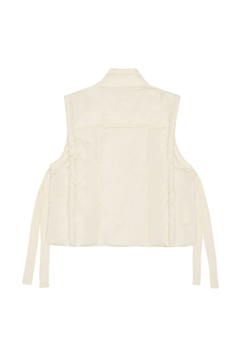 Oversized Shiny Puff Vest, Recycled Polyester, in colour Buttercream - 2 - GANNI