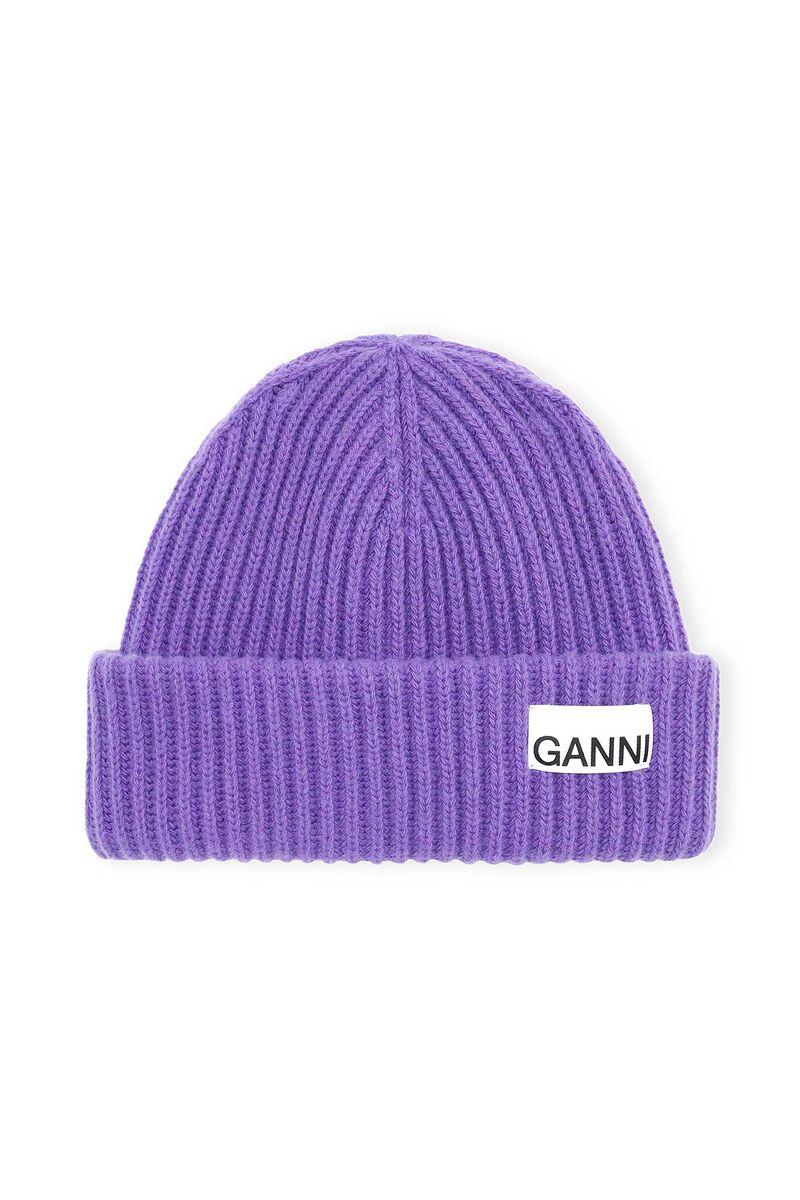 Bonnet en laine recyclée, in colour Persian Violet - 1 - GANNI