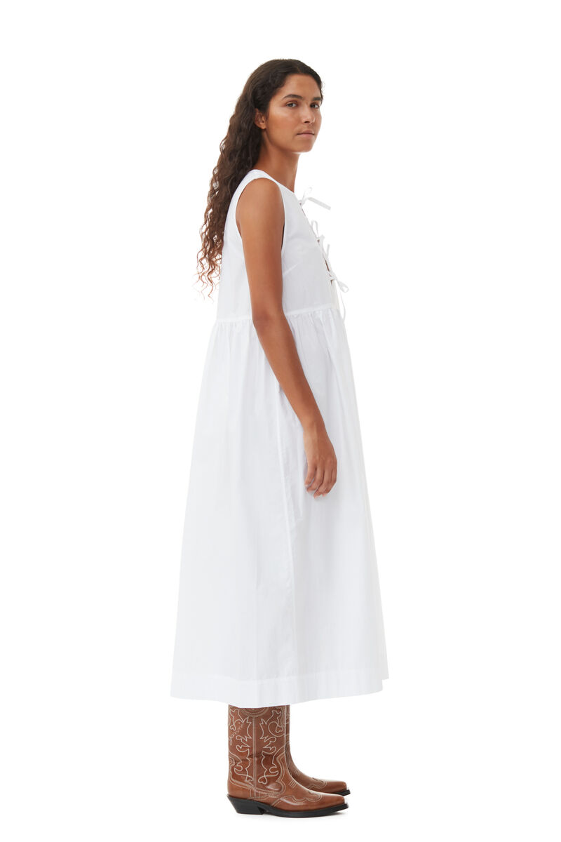 White Cotton Poplin Midi Dress, Cotton, in colour Bright White - 3 - GANNI