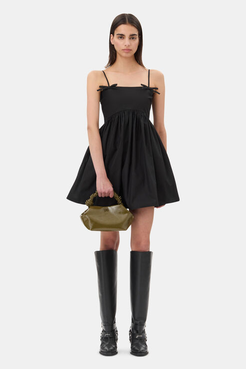 GANNI Cotton Poplin Strap Dress in Black Size 8 Womens
