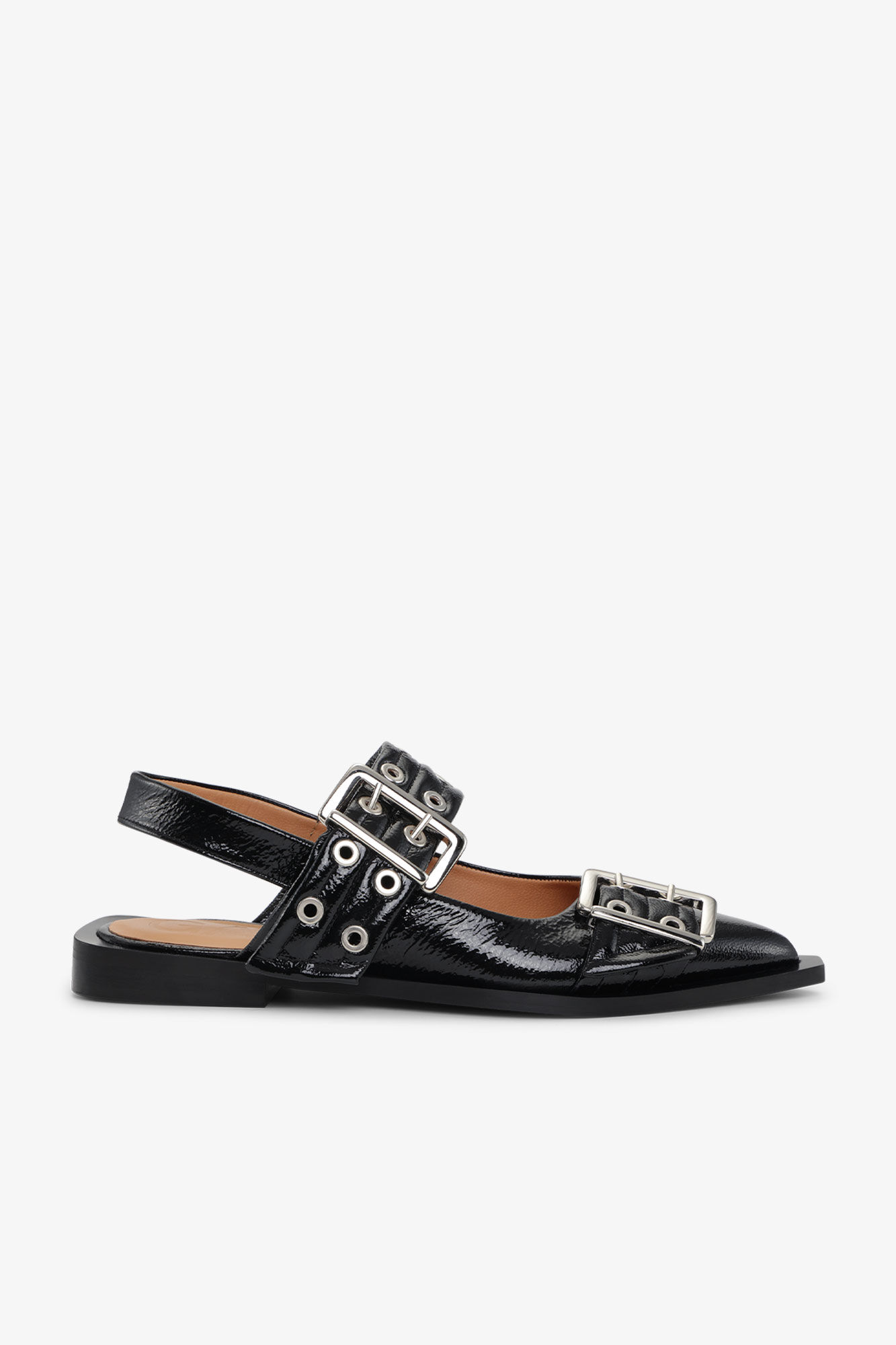 Black Wide Welt Buckle Ballerinas, Calf Leather, in colour Black - 4 - GANNI