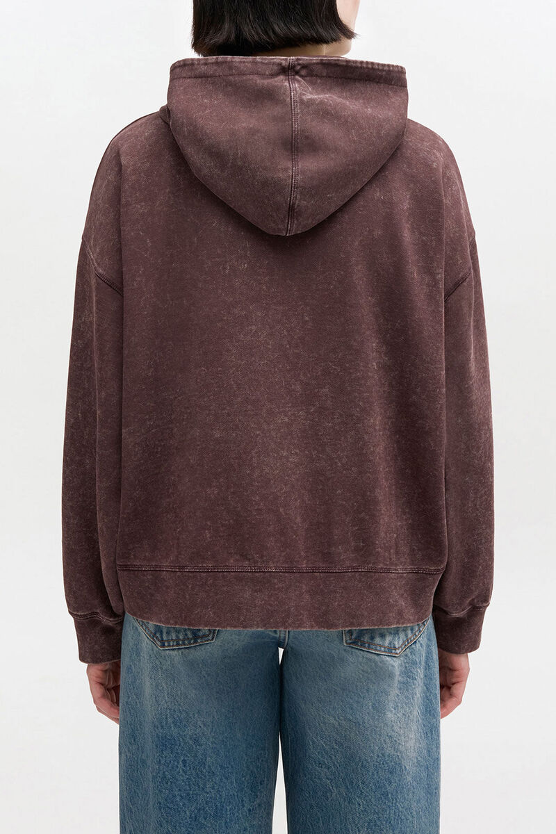 Vintage Wash Hoodie, Organic Cotton, in colour Chocolate Plum - 3 - GANNI