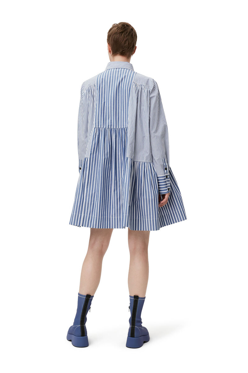 Stripe Mini Shirt Dress, in colour Gray Blue - 3 - GANNI