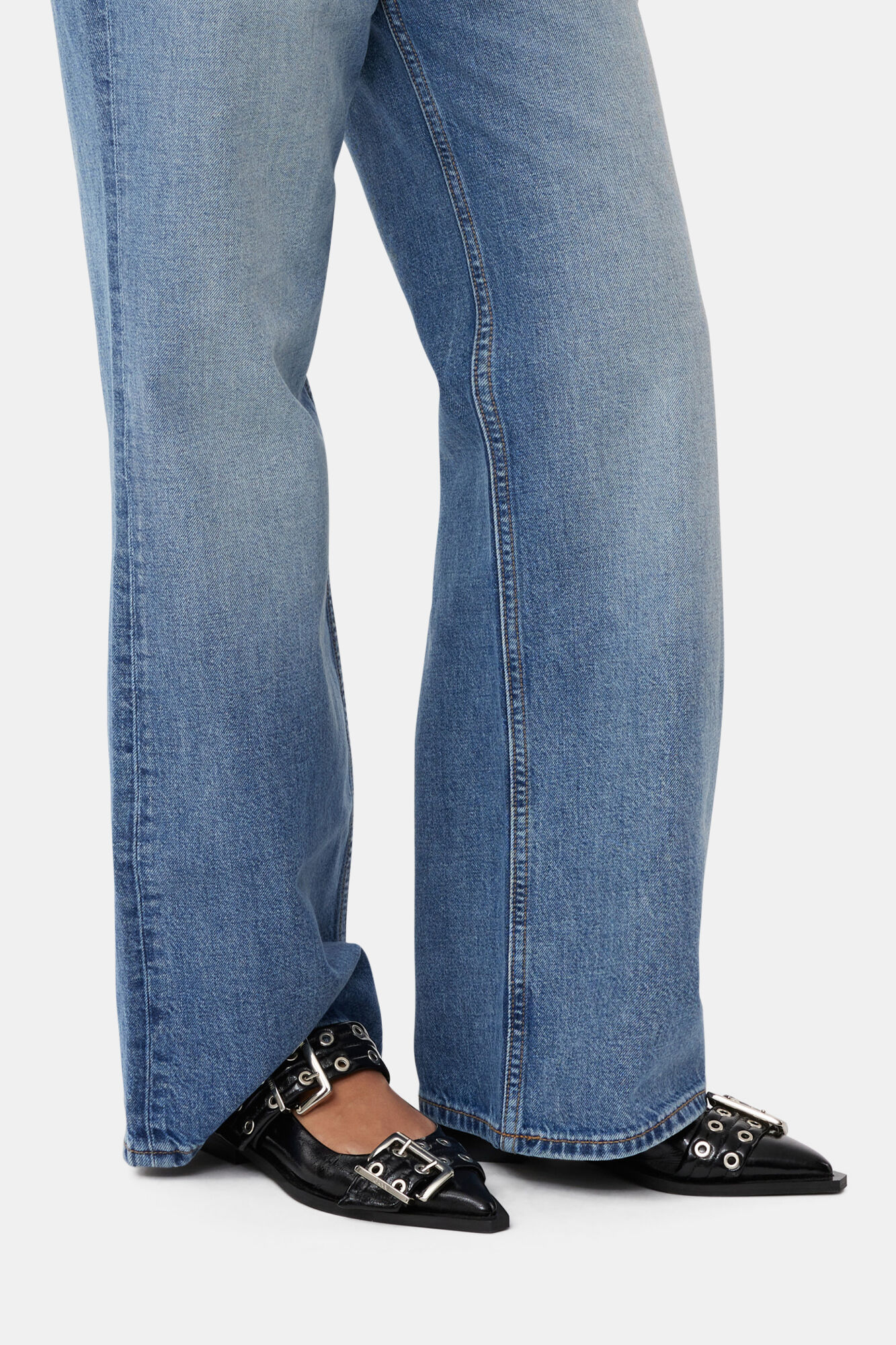 Black Wide Welt Buckle Ballerinas, Calf Leather, in colour Black - 1 - GANNI