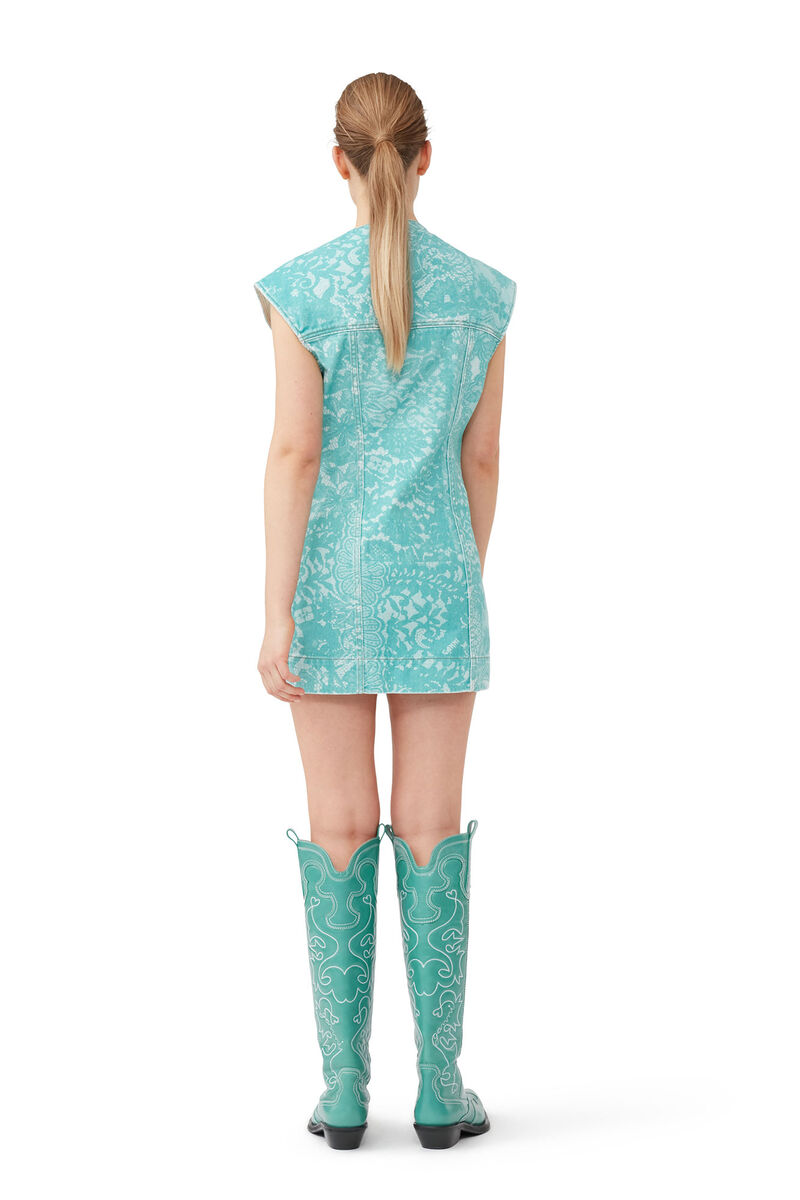 Lace Printed Denim Mini Dress, Cotton, in colour Canton - 6 - GANNI
