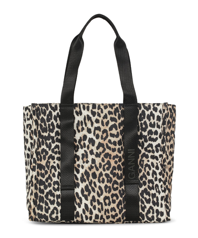 Medium Leopard Tech Tote , Recycled Polyester, in colour Leopard - 1 - GANNI