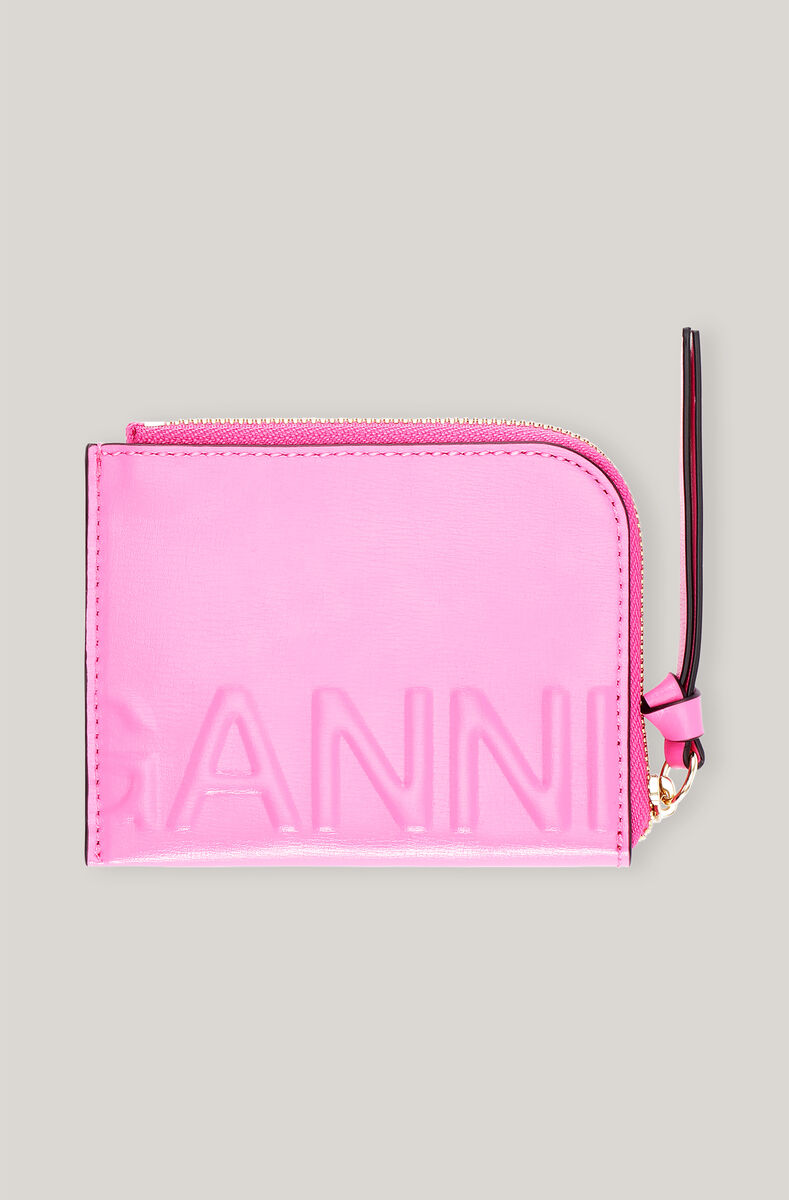 Recycled Leather Card Holder, Leather, in colour Carmine Rose - 1 - GANNI