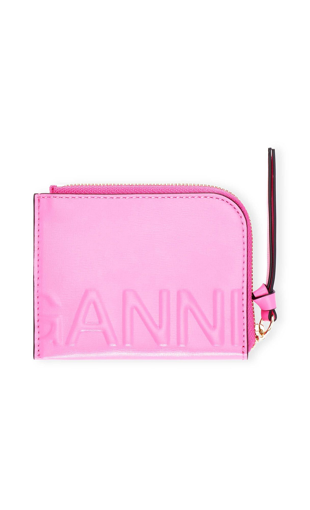 Banner Zip Around Card Holder, Leather, in colour Carmine Rose - 1 - GANNI