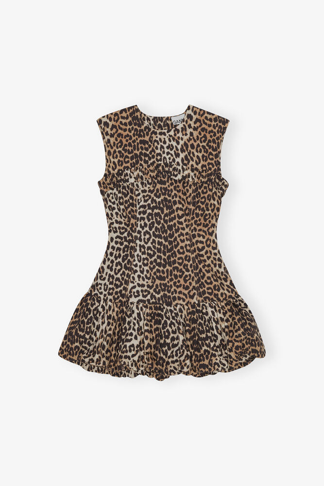 Leopard Print Cotton Mini Dress, Leopard
